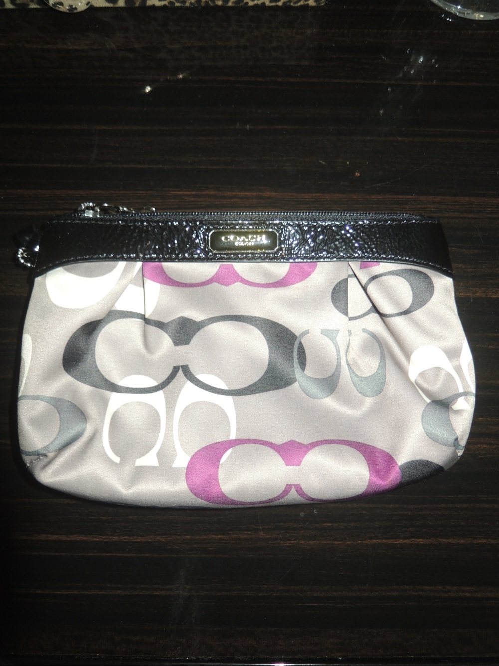 Coach grey and purple wristlet